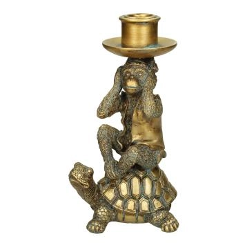 Bougeoir avec figurines, bougeoir doré avec singe et tortue