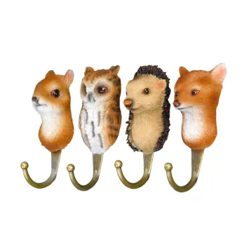 Set van 4 wandhaken bosdieren – polyresin en messing