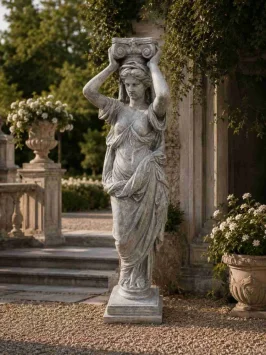 Kariatide - klassiek tuinbeeld - vrouw als pilaar - steen