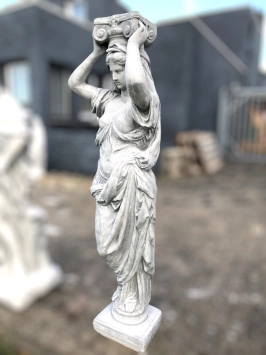 Kariatide - stenen beeld - 155 cm - klassiek wit - in detail