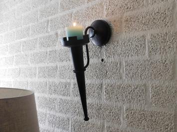 Fackel, Burgfackel / Kerzenständer im mittelalterlichen Stil, Kerzenhalter aus Metall - schwarz