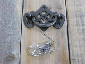Robuste tiroir d'armoire antique - poignée en fer avec rosette décorative