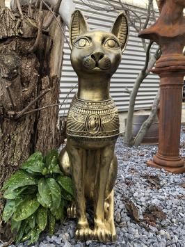 Bastet die ägyptische Katzengöttin, Skulptur, Katzenfigur aus Polystone, als antik