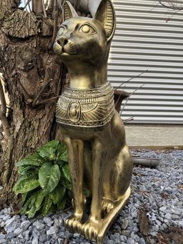 Bastet die ägyptische Katzengöttin, Skulptur, Katzenfigur aus Polystone, als antik