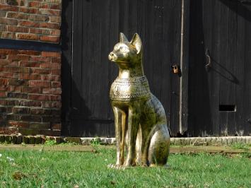 Bastet de Egyptische katten godin, sculptuur, kat figuur polystone, als antiek.