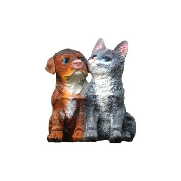 Hond en kat – 19 cm – polystone beeld in kleur – beeldig