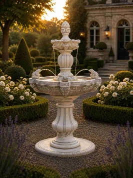 Fontaine de jardin en pierre avec grenouilles cracheuses – 150 cm – massif