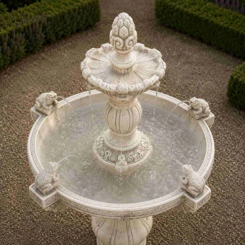 Fontaine de jardin en pierre avec grenouilles cracheuses – 150 cm – massif