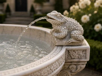 Fontaine de jardin en pierre avec grenouilles cracheuses – 150 cm – massif