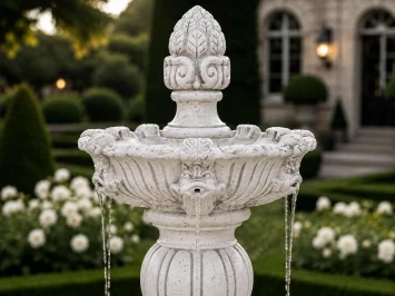 Fontaine de jardin en pierre avec grenouilles cracheuses – 150 cm – massif