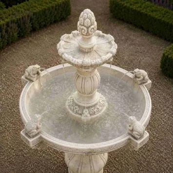 Fontaine de jardin en pierre avec grenouilles cracheuses – 150 cm – massif