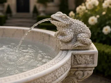 Fontaine de jardin en pierre avec grenouilles cracheuses – 150 cm – massif