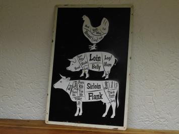 Wandschild Huhn, Schwein und Kuh - Metall - Metzgerhandbuch