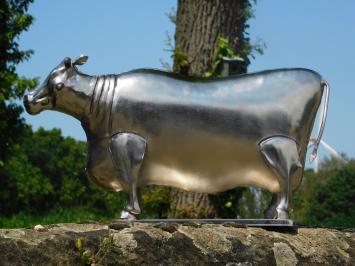 Statue für zu Hause, Kuh, Tierstatue aus Metall, Chromfarbe