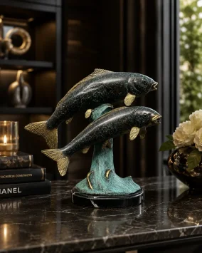 Koi karpers beeld – exclusief brons – kunstwerk vissen