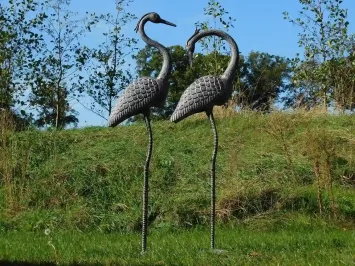 Statues de grues en métal – lot de 2 – hauteurs 150 et 160 cm