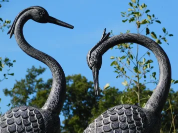 Statues de grues en métal – lot de 2 – hauteurs 150 et 160 cm