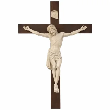 Antiek Frans kruisbeeld met Jezus van 300 cm op witte achtergrond