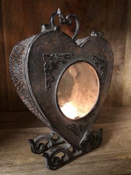 Wunderschöne Laterne - Herzform klassisch-mit antikem Glas-Metall-Kupfer-Look