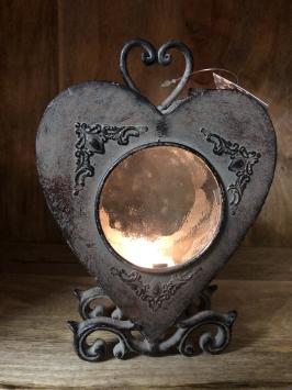 Wunderschöne Laterne - Herzform klassisch-mit antikem Glas-Metall-Kupfer-Look