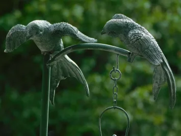Windlicht op standaard met vogels – metaal en glas – 70 cm