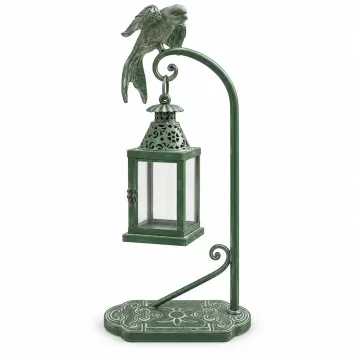 Windlicht met vogel – 60 cm – metaal en glas – retro