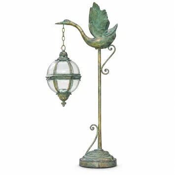 Windlicht XL met zwaan – 102 cm – vintage lantaarn – metaal