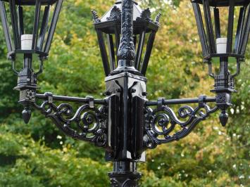 Klassischer Laternenpfahl XL mit 4 Lampenschirmen –  315 cm - Schwarz – Aluminium – Elegante Gartenlampe