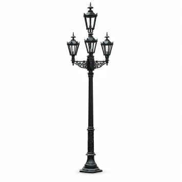 Klassieke lantaarnpaal met 4 kappen – zwart – 315 cm