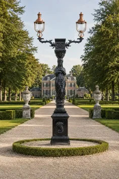Antieke lantaarnpaal – gietijzer – 320 cm – uniek stuk