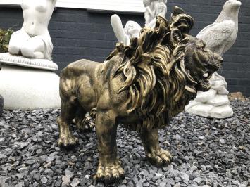 Statue eines Löwen, schön im Detail, gold-schwarze Farbe, Polystein