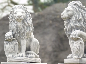 Set van 2 leeuwen - op leeuwensokkel - steen - 100 cm