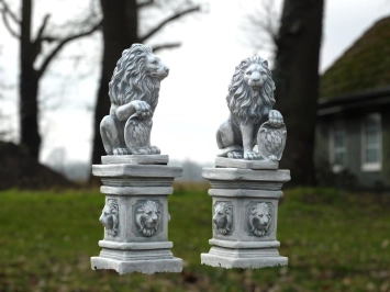 Lot de 2 lions - sur socle lion - pierre - 100 cm