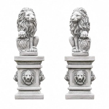Set van 2 leeuwen - op leeuwensokkel - steen - 100 cm