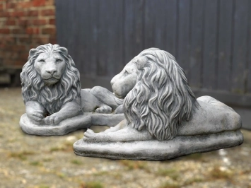 Lions couchés - statue animalière en pierre - 65 cm - lot de 2