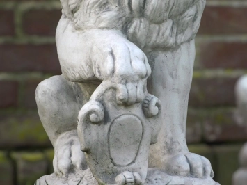 Lions - avec bouclier - statue d'animal en pierre - lot de 2