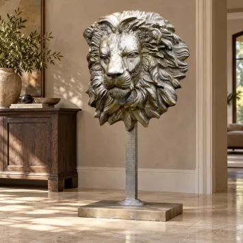 Leeuwenkop op Standaard – Metaal – 118 cm – Uniek
