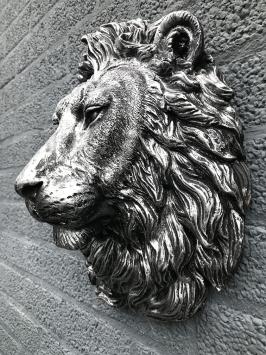 Prachtige leeuwenkop voor aan de muur, zwart-grijs wandornament, polystone