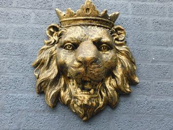 Löwenkopf mit Krone - gold/schwarz Polystone
