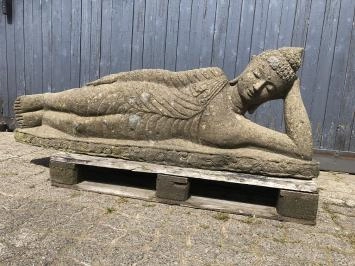 Bouddha couché - statue en pierre de lave - 150 cm - classique