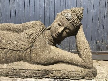 Bouddha couché - statue en pierre de lave - 150 cm - classique