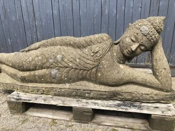 Bouddha couché - statue en pierre de lave - 150 cm - classique