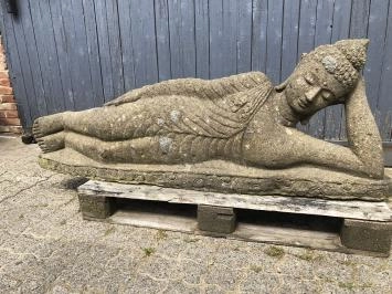 Bouddha couché - statue en pierre de lave - 150 cm - classique