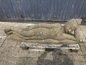 Bouddha couché - statue en pierre de lave - 150 cm - classique