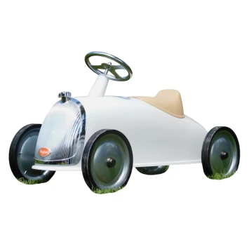 Vintage witte auto – metaal – 85 cm – unieke decoratie