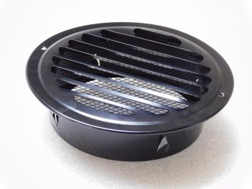 Grille d'aération avec moustiquaire - 19 cm - ronde - métal noir