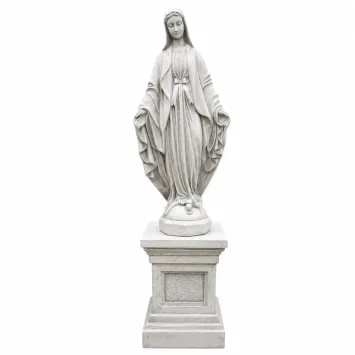 Groot tuinbeeld Maria op sokkel - wit / grijs steen - 175 cm