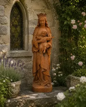 Tuinbeeld van Maria met Jezus - gietijzeren Madonna