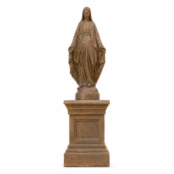 Tuinbeeld Maria op sokkel - groot standbeeld van 155 cm hoog - oxide steen