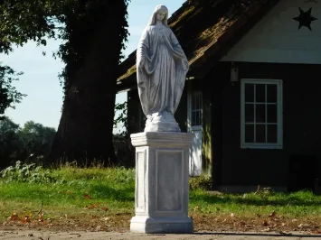 Statue de jardin Vierge Marie sur socle en pierre – 110 cm